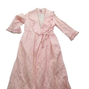 Vintage Evelyn Pearson Pink Quilted Long Robe Floral Lace Ruffle Wrap Maxi XL